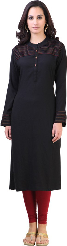 Libas Women Self Design Straight Kurta(Black)