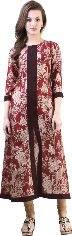 Libas Women Floral Print Straight Kurta(Maroon)