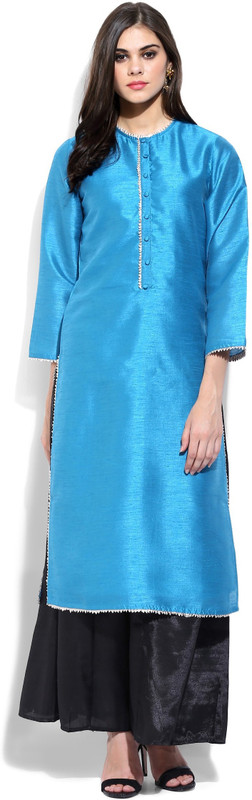Sassafras Women Solid Straight Kurta(Blue)