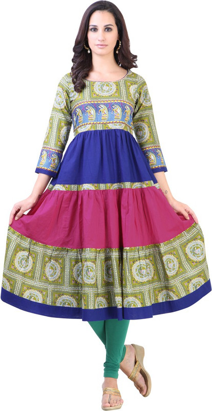 Libas Women Printed Gown Kurta(Green)