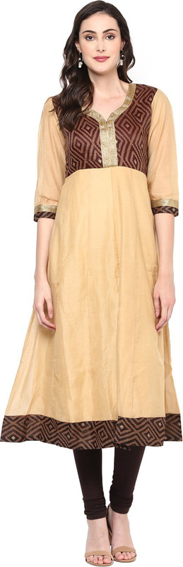 Libas Women Solid Anarkali Kurta(Brown, Beige)