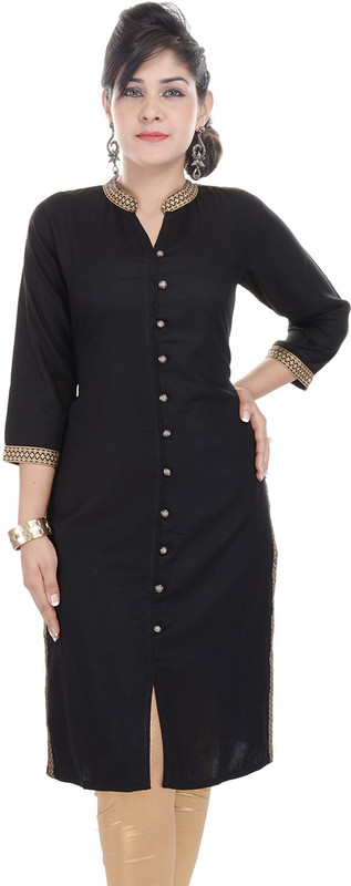 Gulmohar Jaipur Women Solid Straight Kurta(Black)