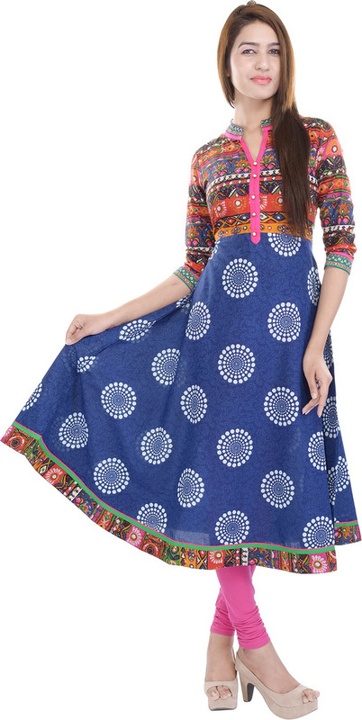 Prakhya Women Printed Anarkali Kurta(Blue)