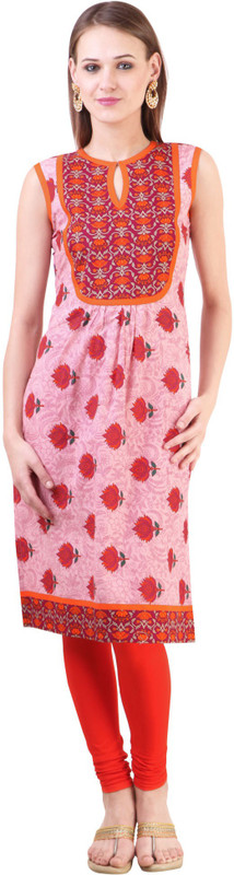 Libas Women Floral Print A-line Kurta(Pink)