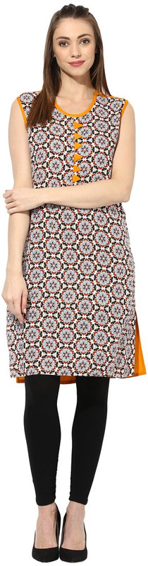 Aks Women Abstract Straight Kurta(White)