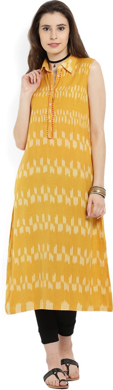 Biba Women Printed Straight Kurta(White, Yellow)