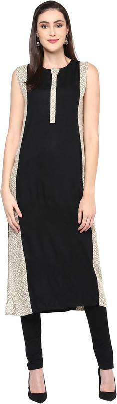 Libas Women Solid Straight Kurta(Black, Beige)