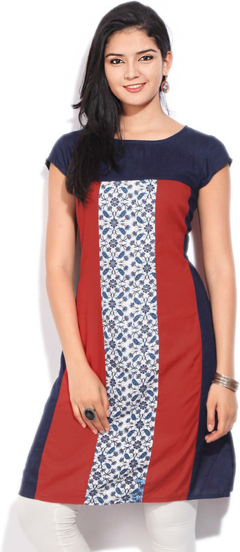 Imara Women Printed Straight Kurta(Red, Blue)