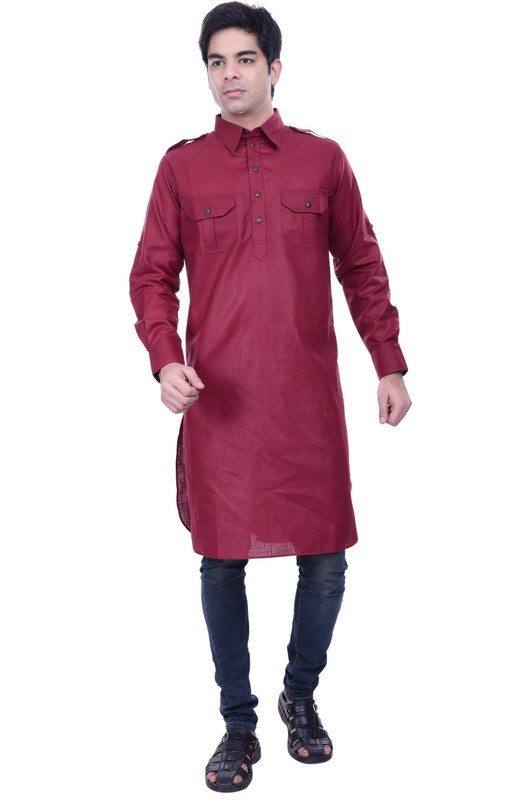 Rene Men Solid Straight Kurta(Maroon)