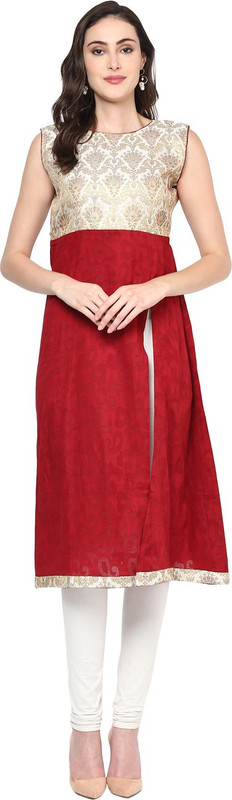 Libas Women Solid A-line Kurta(Maroon, Beige)