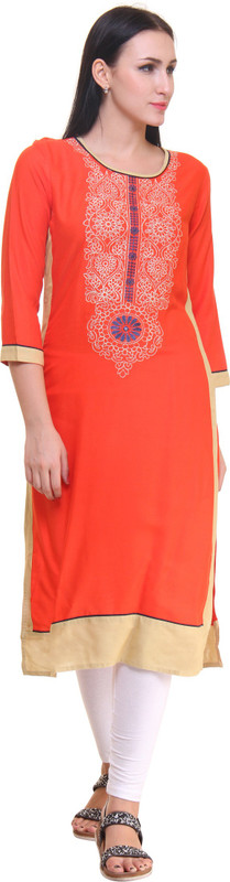 Gulmohar Jaipur Women Printed Straight Kurta(Orange)