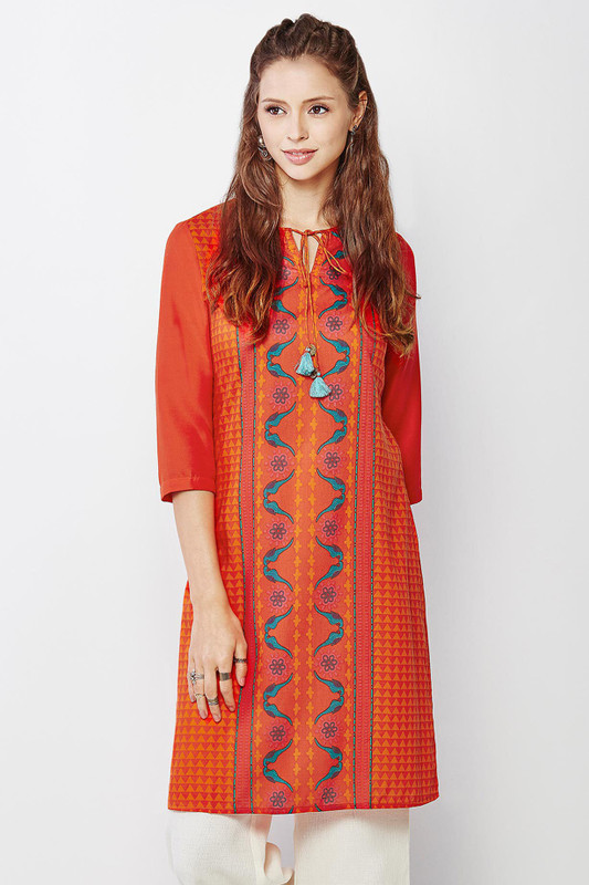Global Desi Women Printed Straight Kurta(Pink)