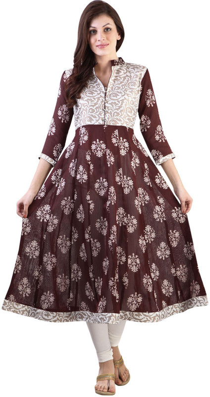 Libas Women Printed Anarkali Kurta(Brown)