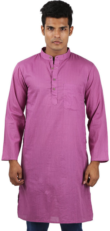 Rajrang Men Striped Straight Kurta(Purple)