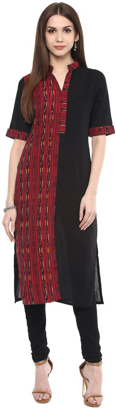 Gerua Women Solid Straight Kurta(Black)