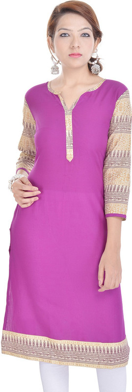 Rangeelo Rajasthan Casual Printed, Solid Women Kurti(Purple)