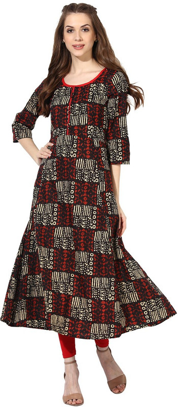 Aks Women Textured A-line Kurta(Multicolor)