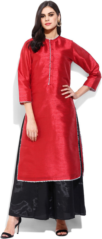 Sassafras Women Solid Straight Kurta(Red)