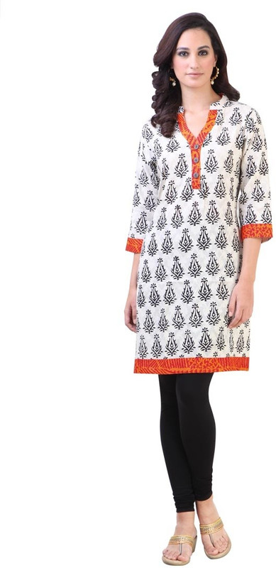 Libas Printed Womens Straight Kurta(White, Black) RS.600 (72.00% Off) - Flipkart