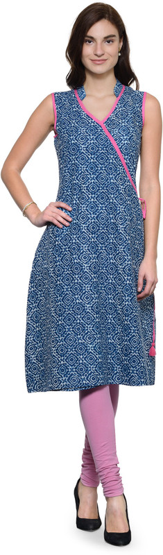 Shubhavas Women Printed Straight Kurta(Blue)
