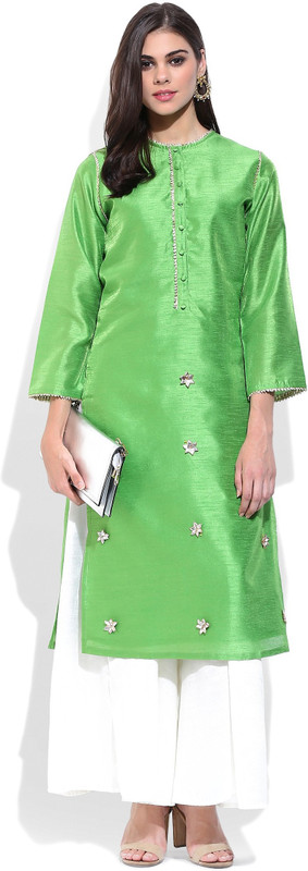 Sassafras Women Solid Straight Kurta(Green)