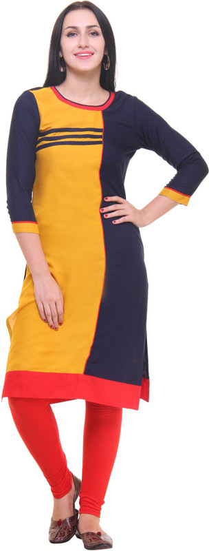 Gulmohar Jaipur Women Applique Straight Kurta(Yellow)