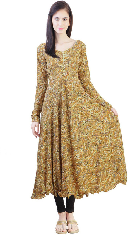 Libas Women Printed Anarkali Kurta(Brown, Beige)