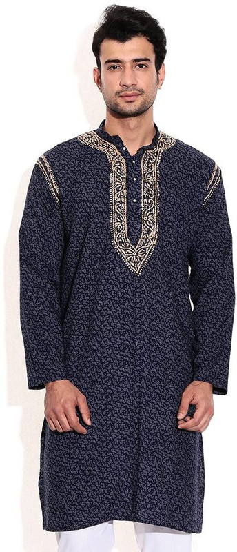 Sai Chikan Men Embroidered Straight Kurta(Blue)