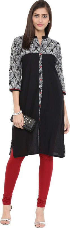 Rangeelo Rajasthan Women Printed Straight Kurta(Black)