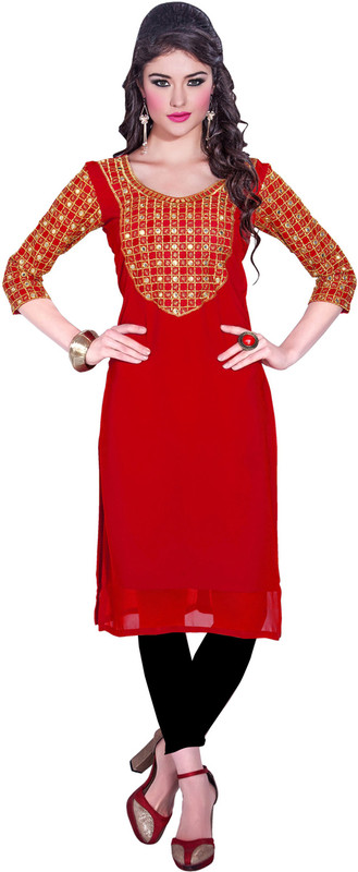 Manthan Casual Embroidered Women Kurti(Red)