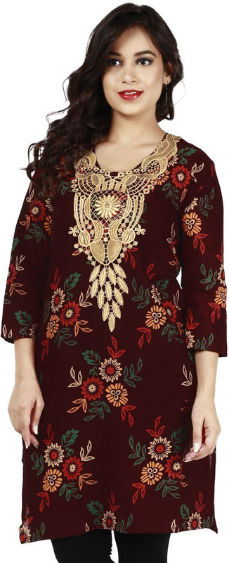 Fashionable Casual Self Design Women Kurti(Brown)