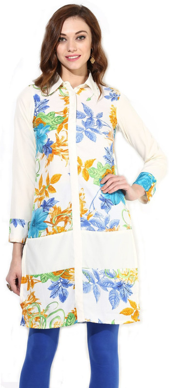 La Firangi Casual Printed Women Kurti(White, Blue, Yellow)