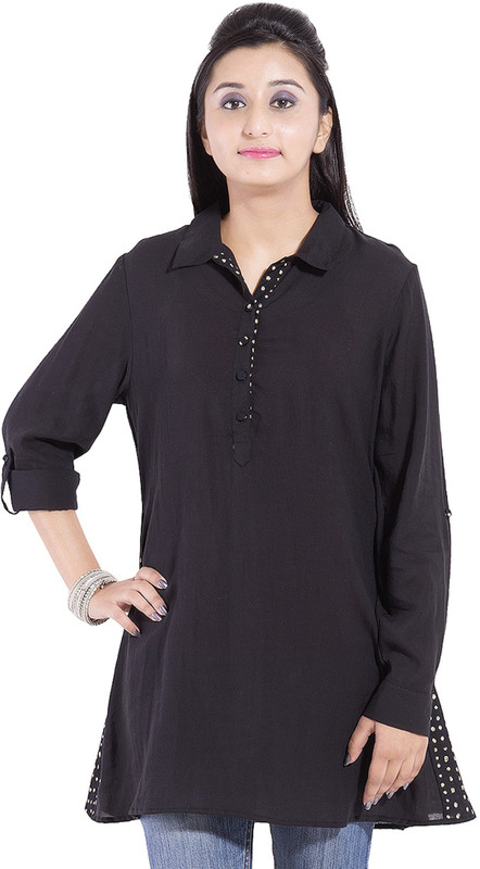 Goodwill Impex Casual Solid Women Kurti(Black)