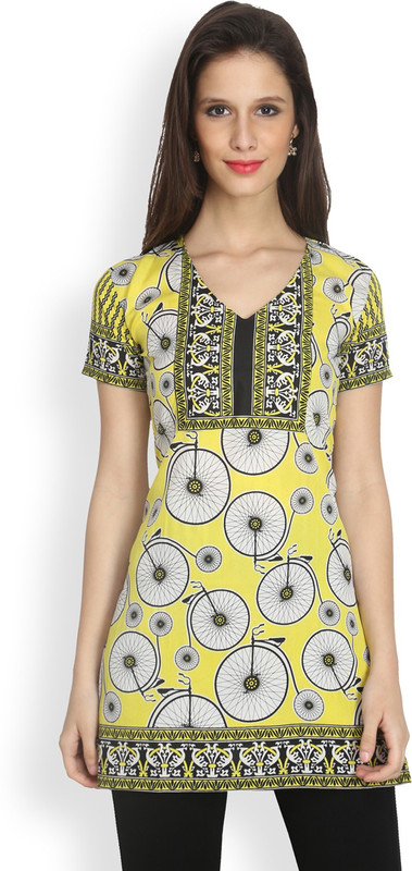 Eternal Casual Printed Women Kurti(White, Yellow)