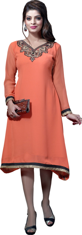 Parisha Casual Self Design, Embroidered Women Kurti(Orange)