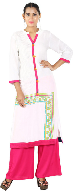 Neerus Casual Printed Women Kurti(Pink)