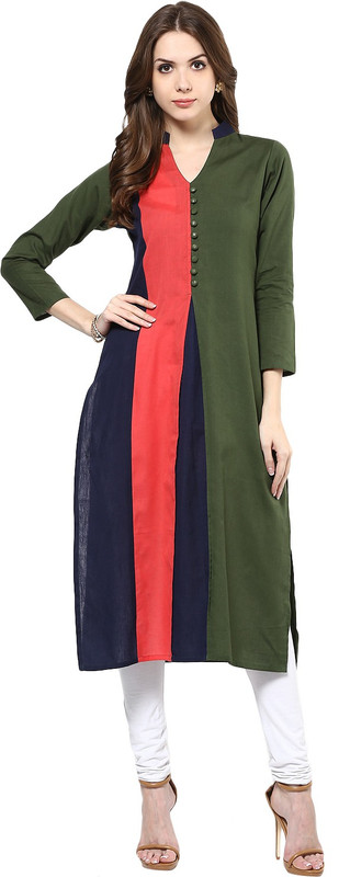 IVES Casual Solid Women Kurti(Green)