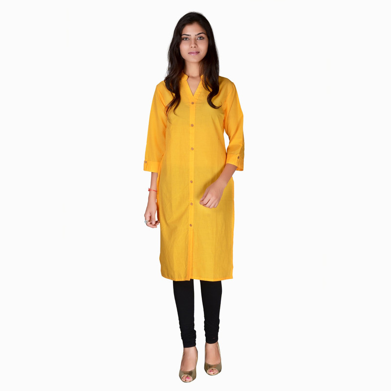 Ac Aditi Creations Casual Solid Women Kurti(Yellow)