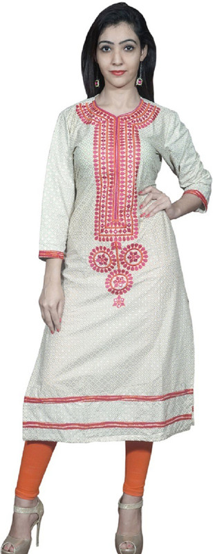 UB Fashion Casual Embroidered Women Kurti(Gold)
