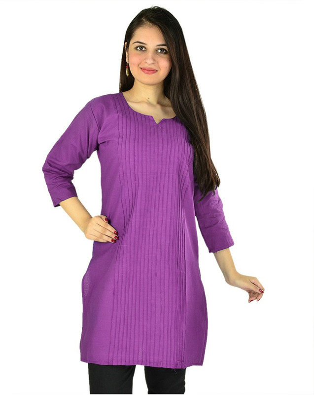 Pop Cherry Casual Solid Women Kurti(Purple)