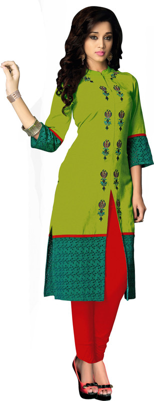 Khushali Festive & Party Embroidered Women Kurti(Light Green)