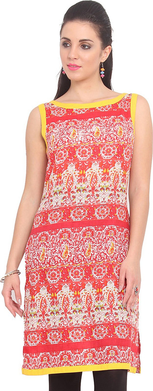 4 Aces Casual Printed Women Kurti(Orange)