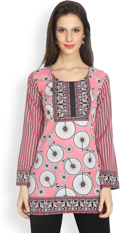 Eternal Casual Printed Women Kurti(White, Pink)