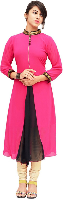Vbuyz Casual Solid Women Kurti(Pink, Black)