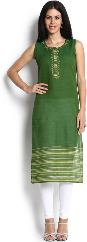 Soch Casual Solid Women Kurti(Green)