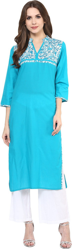 Krapal Printed Women's A-line Kurta(Blue)