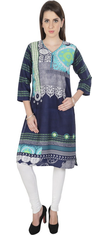 Global Fusion Printed Women Kurti(Blue)