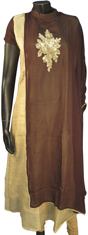 Sati Festive & Party Embroidered Women Kurti(Brown)