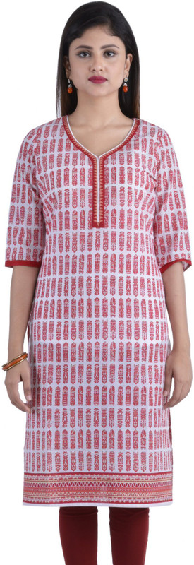 Rene Casual Printed Women Kurti(Red)