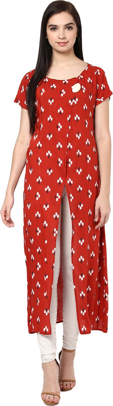 Raindrops Casual Geometric Print Women Kurti(Orange)